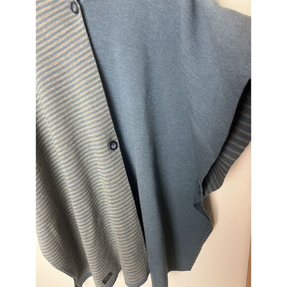 Nature & Laine Blue Wool Poncho Cardigan Made in France One Size - Picture 8 of 14